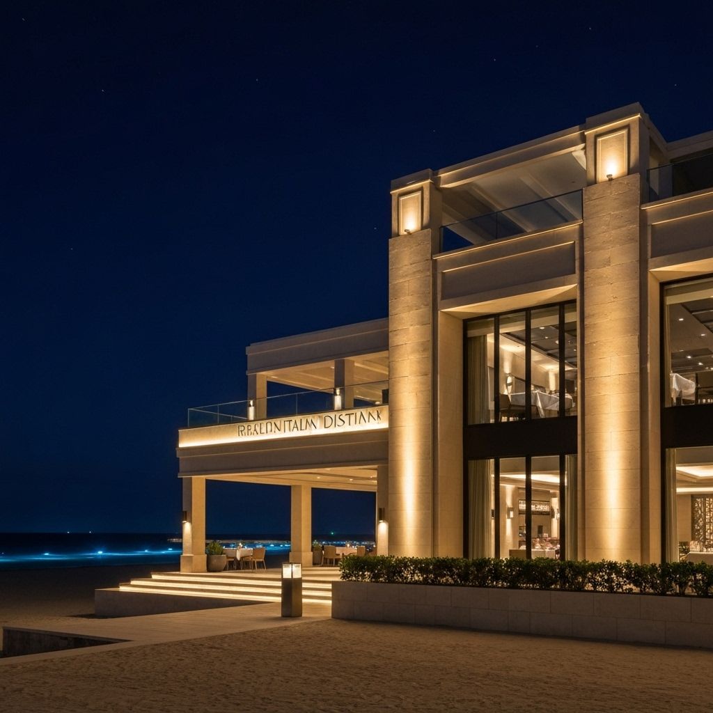 Restaurant Exterior at Night with Elegant Lighting